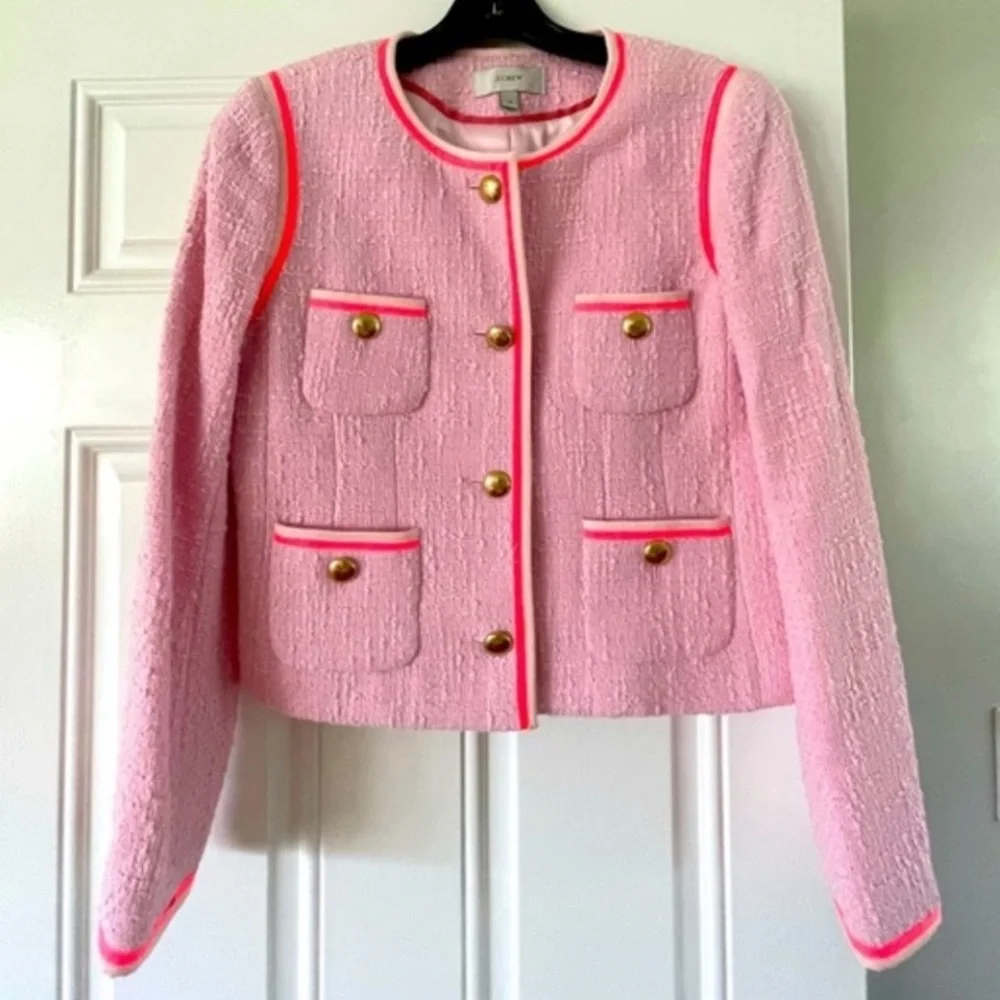 J.Crew Pink & Coral Tweed Boxy Lady Stye Blazer Jacket 8